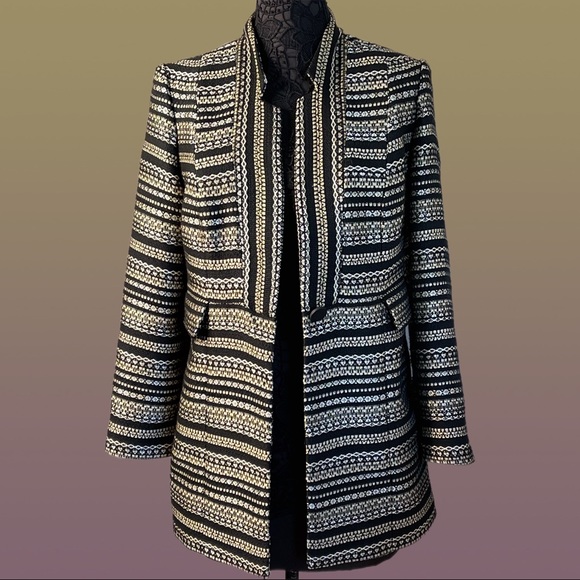 Chicos Gold Black Striped Tweed Long Jacket - Picture 15 of 16